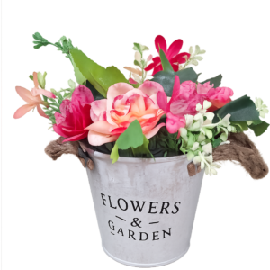 Arreglo Floral Decorativo en Maceta Metálica